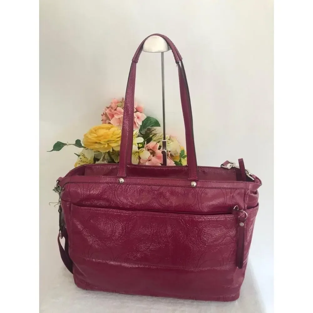 Coach F17940 Signature Fuchsia Baby Diaper Bag Tote Patent Leather (190